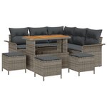 Ensemble de Canapé de Jardin de 9 Pièces avec Coussins Gris Poly Rattan Acacia