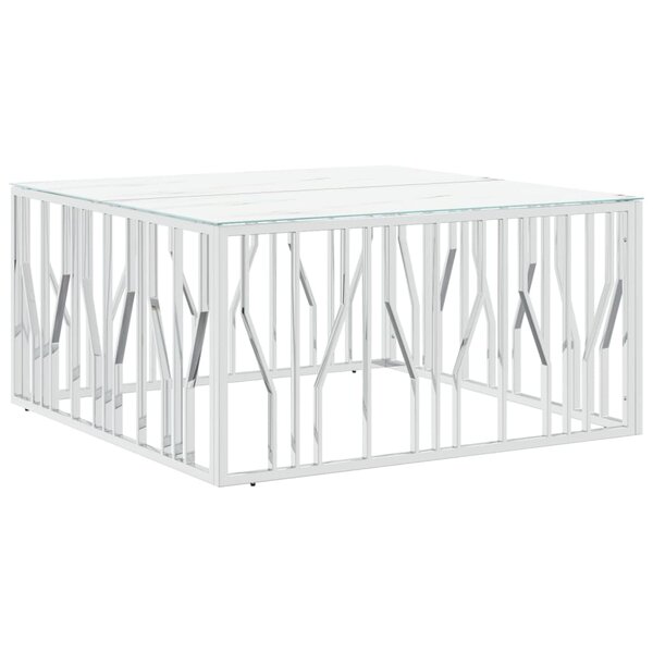 vidaXL Table basse argenté 100x100x50 cm acier inoxydable et verre
