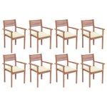 vidaXL Chaises de jardin empilables avec coussins lot de 8 Teck solide