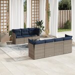 vidaXL Salon de jardin 8 Pièces avec coussins gris résine tressée