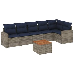 vidaXL Salon de jardin 7 Pièces avec coussins gris résine tressée