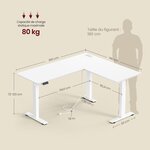 Bureau électrique réglable en hauteur table d’angle en L 140 x 160 cm avec multiprise fonction mémoire 2 hauteurs pour télétravail blanc 12_0004615