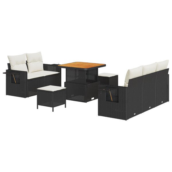 Ensemble de Canapé de Jardin vidaXL 8 Pièces avec Coussins Noir Rattan Poly Acacia