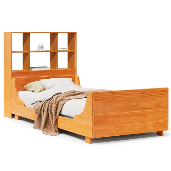 vidaXL Lit bibliothèque sans matelas cire marron 90x200 cm bois massif