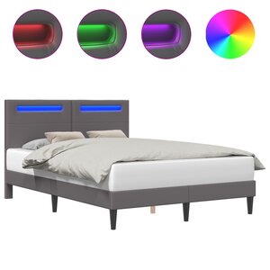 vidaXL Cadre de lit avec bandes LED Gris 160 x 200 cm Simili cuir
