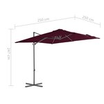 vidaXL Parasol déporté avec mât en acier Rouge bordeaux 250x250 cm