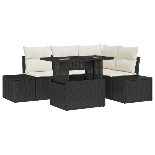 vidaXL Set de canapé de jardin 5 pièces avec coussins en poly rattan noir