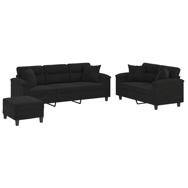 vidaXL Ensemble de canapés 3 Pièces avec coussins Noir Tissu microfibre