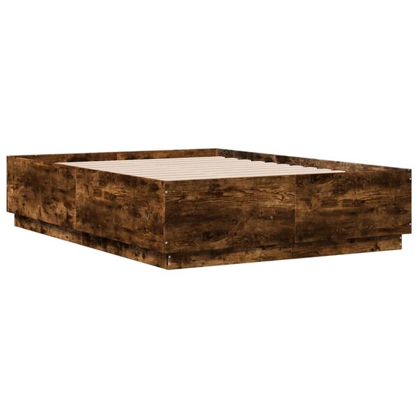 vidaXL Cadre de lit chêne fumé 135x190 cm bois d'ingénierie