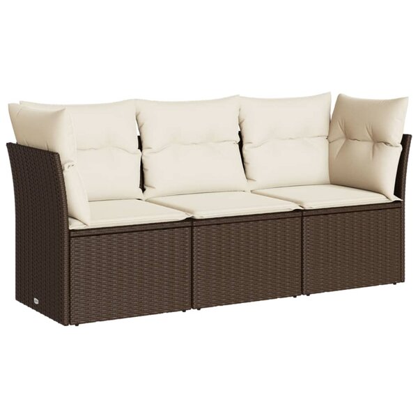 vidaXL Salon de jardin avec coussins 3 Pièces marron résine tressée