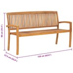 vidaXL Banc 3 places empilable de jardin 159 cm Bois de teck solide