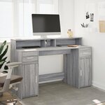 vidaXL Bureau et lumières LED sonoma gris 140x55x91 cm bois ingénierie