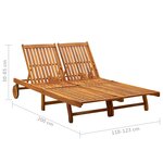 vidaXL Chaise longue de jardin 2 places avec coussins Acacia solide