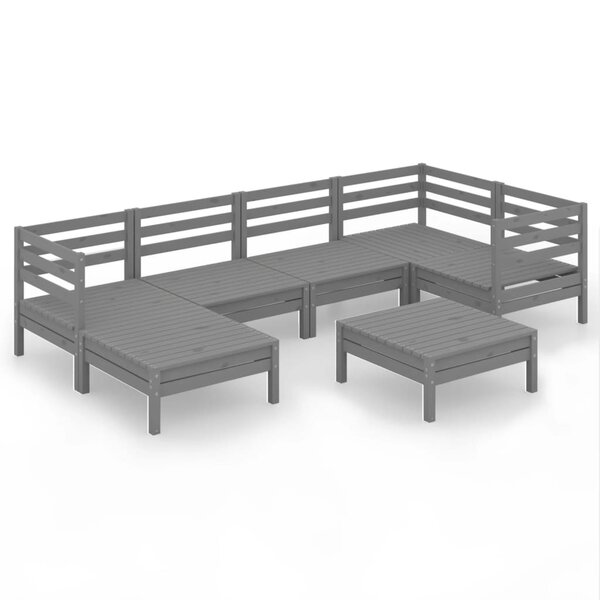 vidaXL Salon de jardin 7 Pièces Bois de pin massif Gris