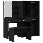 vidaXL Ensemble de table de maquillage avec LED 4 Pièces Chêne noir