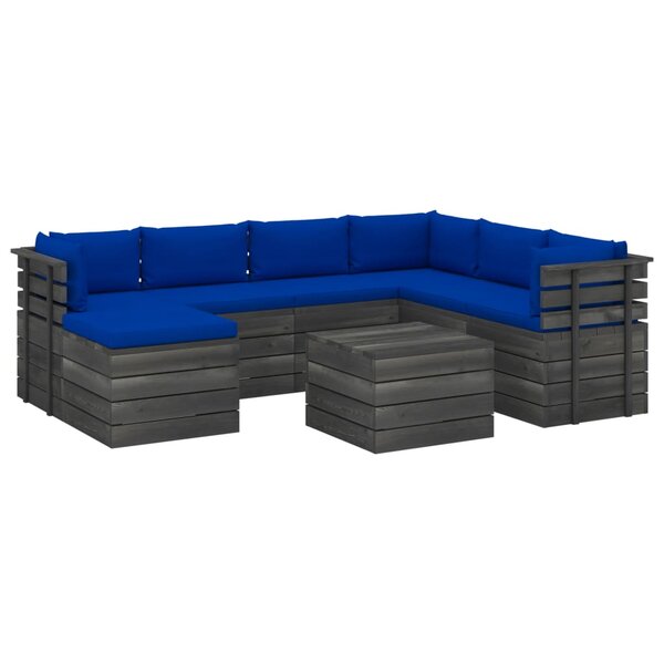 vidaXL Salon palette de jardin 8 Pièces avec coussins Bois de pin massif