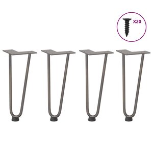 vidaXL Pieds en épingle à cheveux pour table basse 4 pièces Acier naturel 30 cm Acier massif