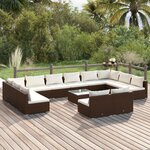 vidaXL Salon de jardin 13 Pièces avec coussins Marron Résine tressée