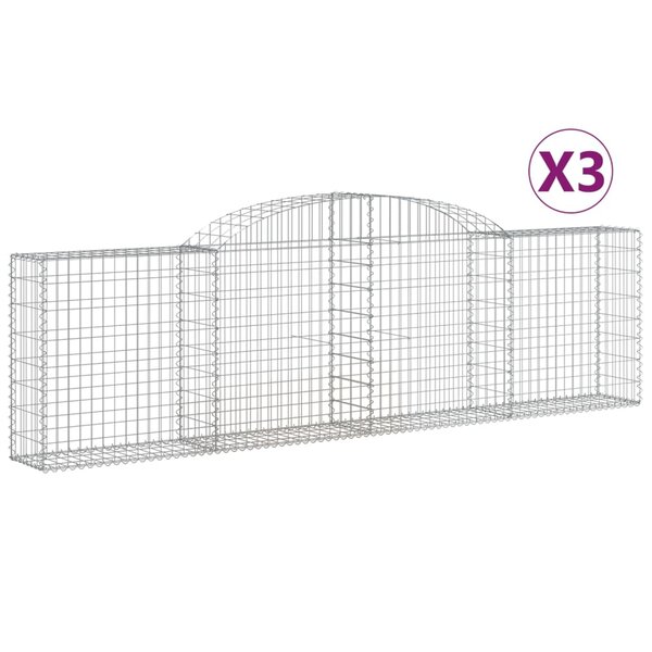 vidaXL Paniers à gabions arqués 3 Pièces 300x30x80/100 cm fer galvanisé