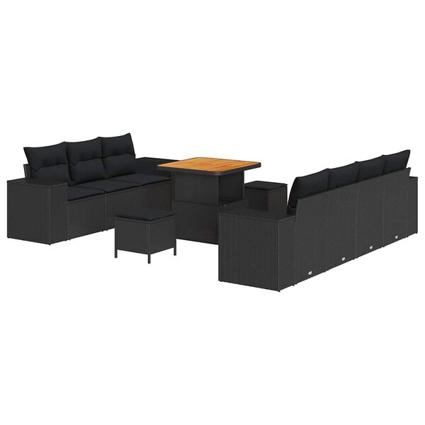 vidaXL Ensemble de canapé de jardin 10 Pièces Noir polyrotin