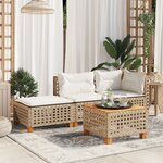 vidaXL Tabouret de jardin et coussin beige 63 5x56x32cm résine tressée