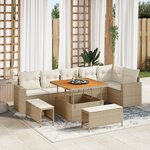 Canapé de jardin 9 pièces avec coussins Beige Poly Rotin Acacia