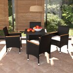 vidaXL Mobilier à dîner de jardin et coussins 5Pièces Résine tressée Noir