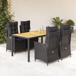 vidaXL Ensemble à manger de jardin coussins 5Pièces Noir Résine tressée