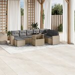 vidaXL Salon de jardin avec coussins 9 Pièces beige résine tressée