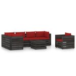 vidaXL Salon de jardin 7 Pièces avec coussins Bois imprégné de gris