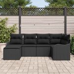 vidaXL Ensemble de canapé de jardin avec coussin 6 Pièces Noir Poly rotin
