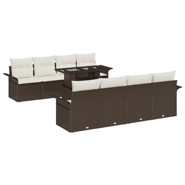 vidaXL Canapé de Jardin 9 pièces avec Coussins Marron en Rattan Synthétique