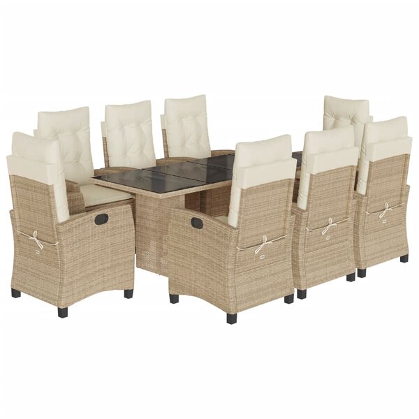 vidaXL Ensemble à manger de jardin et coussins 9 Pièces beige Poly rotin