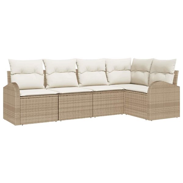 vidaXL Ensemble de canapé de jardin 5 Pièces Beige et blanc Poly rotin