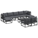 vidaXL Ensemble de canapé de jardin avec coussin 10 Pièces Noir Aluminium