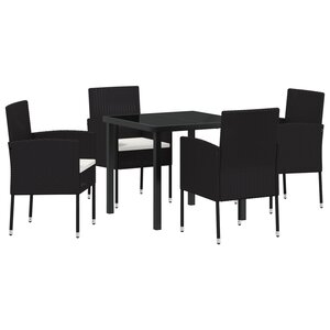 vidaXL Ensemble de jardin 5 pièces avec coussins en poly rotin noir