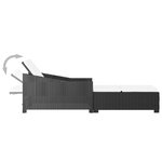 vidaXL Chaise longue avec coussin blanc crème Résine tressée Noir