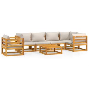 vidaXL Salon de jardin 7 Pièces avec coussins gris clair bois massif