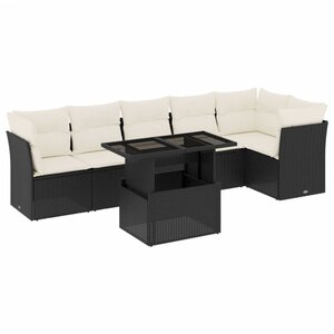 vidaXL Salon de jardin 7 Pièces avec coussins noir résine tressée