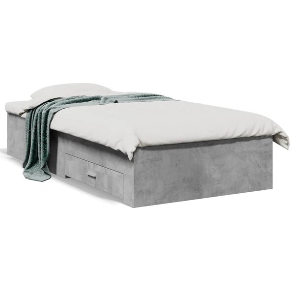 vidaXL Cadre de lit avec tiroirs sans matelas gris béton 75x190 cm