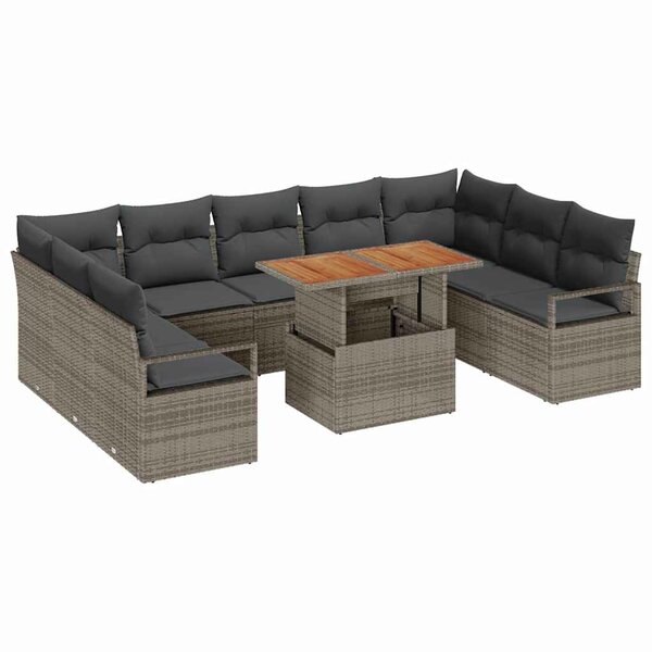 vidaXL Ensemble de canapé de jardin avec coussin 10 Pièces Gris et marron