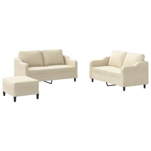 vidaXL Ensemble de canapés 3 Pièces avec coussins Crème Tissu