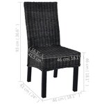 vidaXL Chaises à manger lot de 2 noir rotin kubu et bois d'acajou