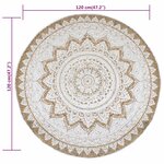 vidaXL Tapis Jute tressé imprimé 120 cm rond