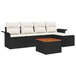 Ensemble de Canapé de Jardin de 6 Pièces avec Coussins Rattan Noir Acacia