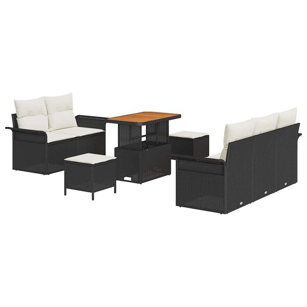 vidaXL Ensemble de canapé de jardin avec coussin 8 Pièces Noir et Crème