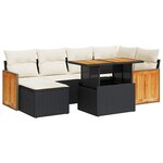 vidaXL Salon de jardin avec coussins 7 Pièces noir résine tressée acacia