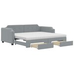 vidaXL Lit de jour avec gigogne et tiroirs gris clair 100x200 cm tissu