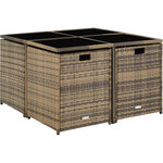 Tectake Salon de jardin BILBAO 8 places avec housse de protection - marron naturel