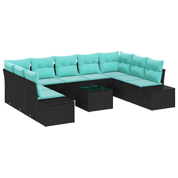 vidaXL Ensemble de canapé de jardin avec coussin 10 Pièces Noir polyrotin